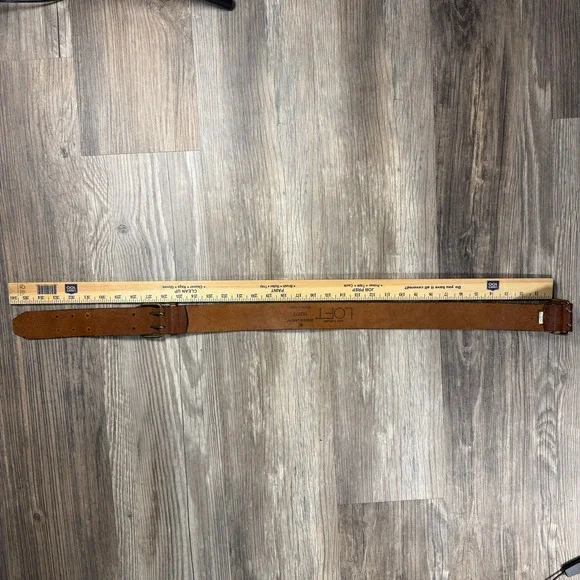 Ann Taylor LOFT Brown Genuine Leather Double Buckle Wide Waist Belt Y2K Classic - Picture 6 of 7